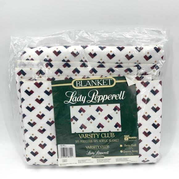 Vintage NWT Lady Pepperell Polyester Blend Queen 102”x90” Blanket Varsity Club - Picture 1 of 6